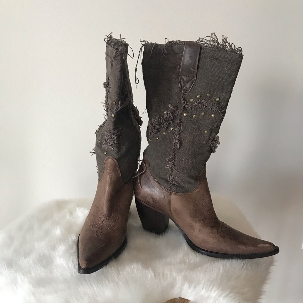 Penny loves Kenny leather canvas cowboy boots sz 7